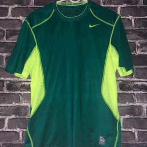Nike Pro Combat Fitted Shirt - Green / Neon Yellow